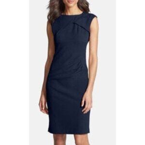 Adrianna Papell Dress 12 Navy Blue Stretch Sleeveless Sheath Career Church